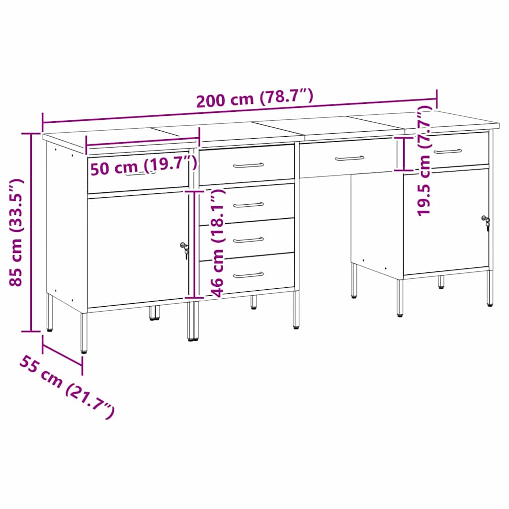 Werkbank mit Speicher 4 stk. Schwarz Ingenieure Holz und Stahl