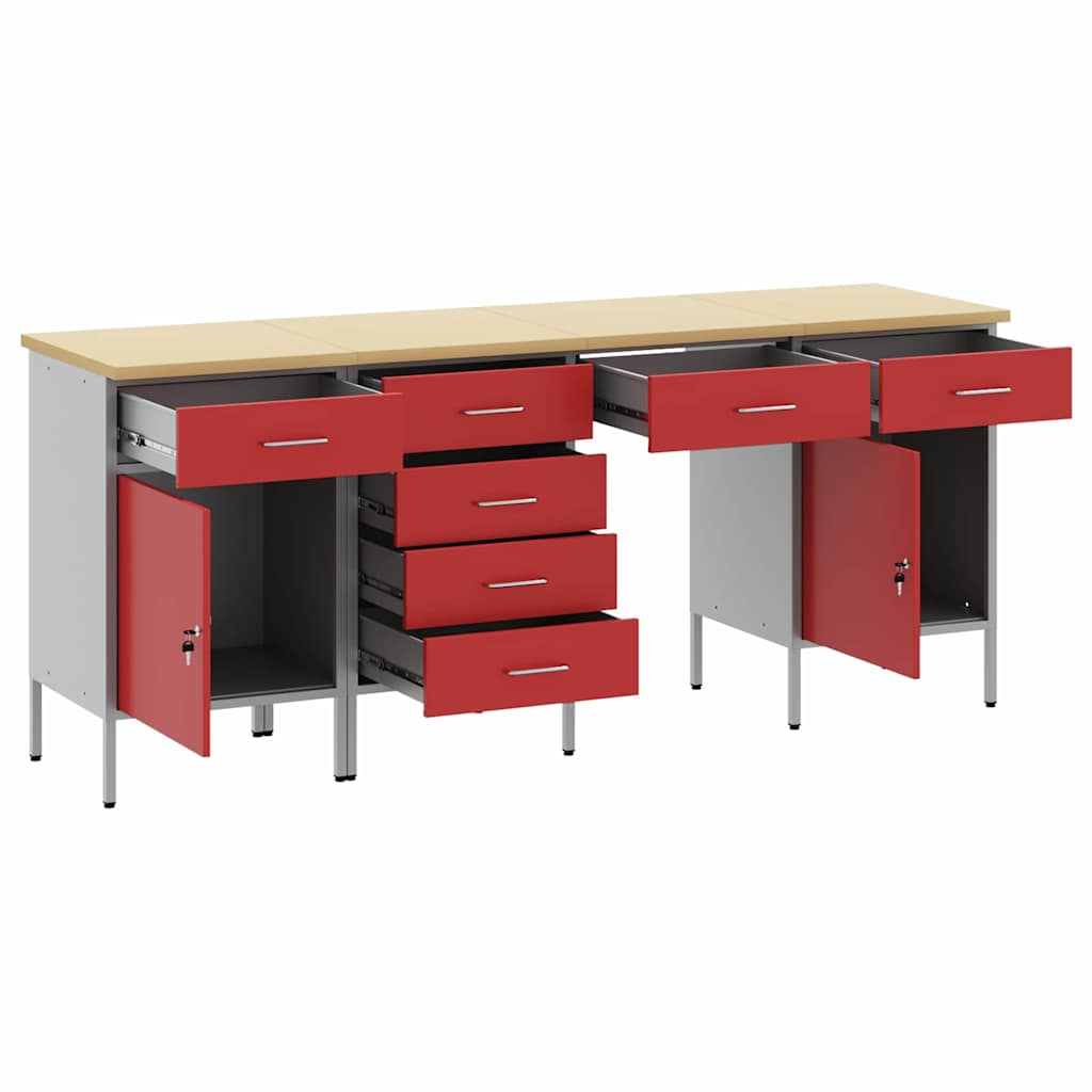 Werkbank 4 Stk. Rot und Grau Ingenieure Holz und Stahl