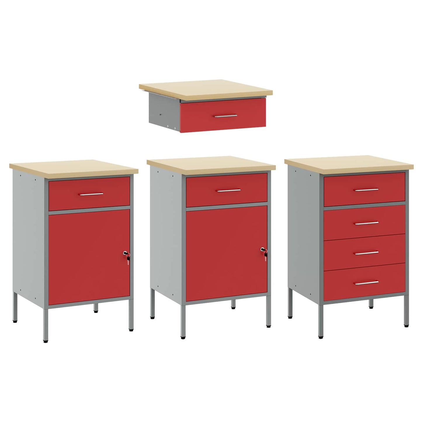 Werkbank 4 Stk. Rot und Grau Ingenieure Holz und Stahl