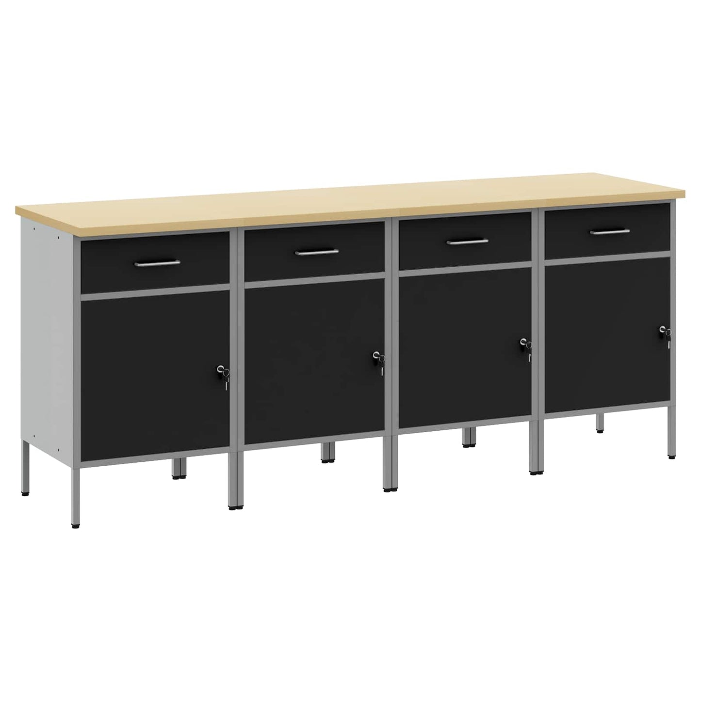 Werkbank mit Speicher 4 Stk. Schwarz und Grau 200 x 55 x 85 cm