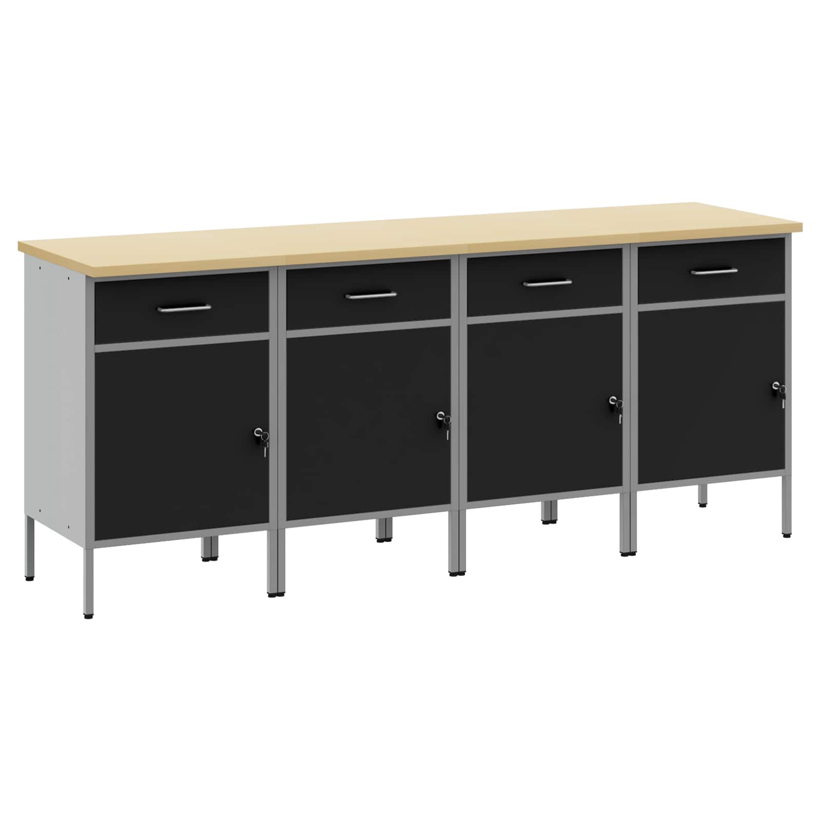 Werkbank mit Speicher 4 Stk. Schwarz und Grau 200 x 55 x 85 cm