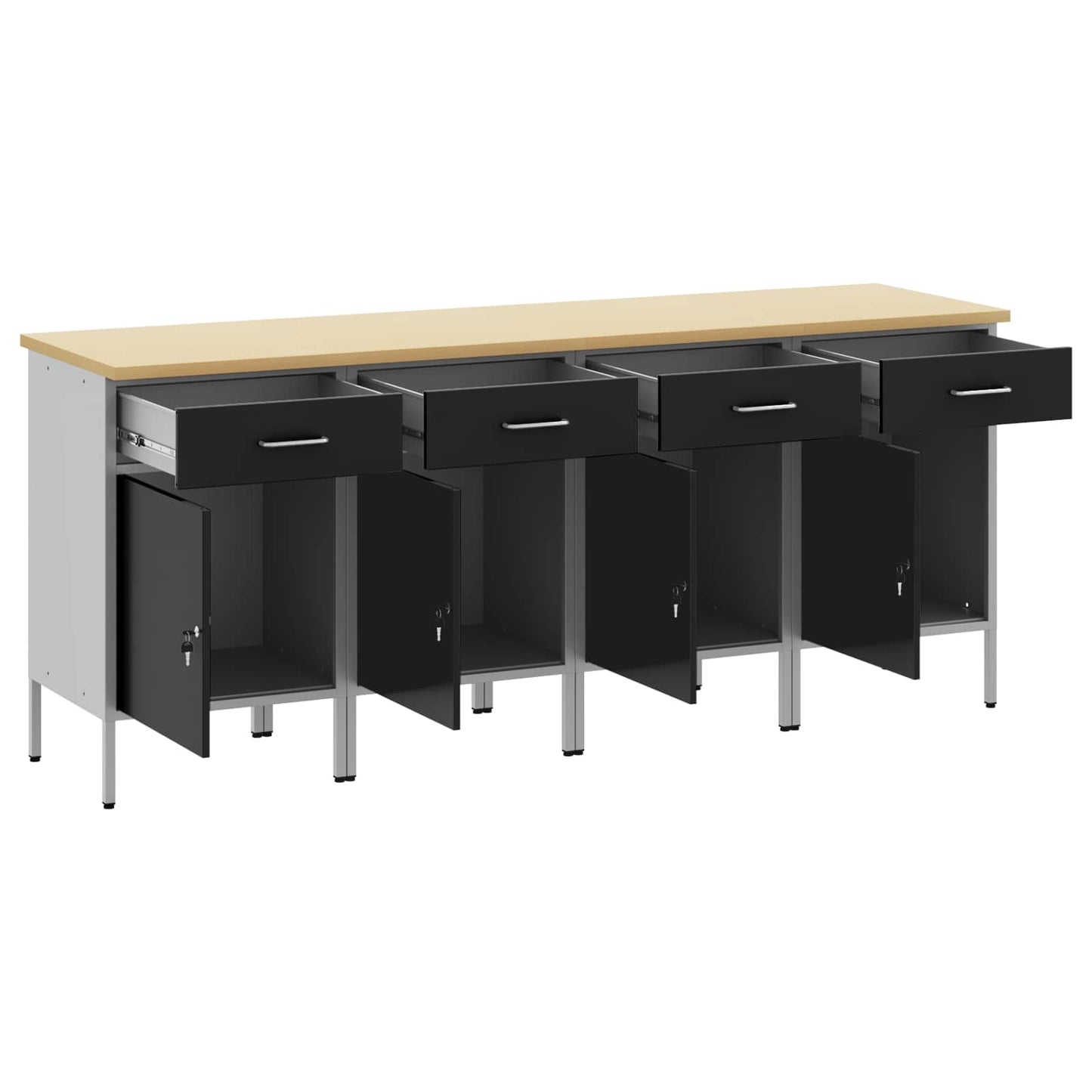 Werkbank mit Speicher 4 Stk. Schwarz und Grau 200 x 55 x 85 cm