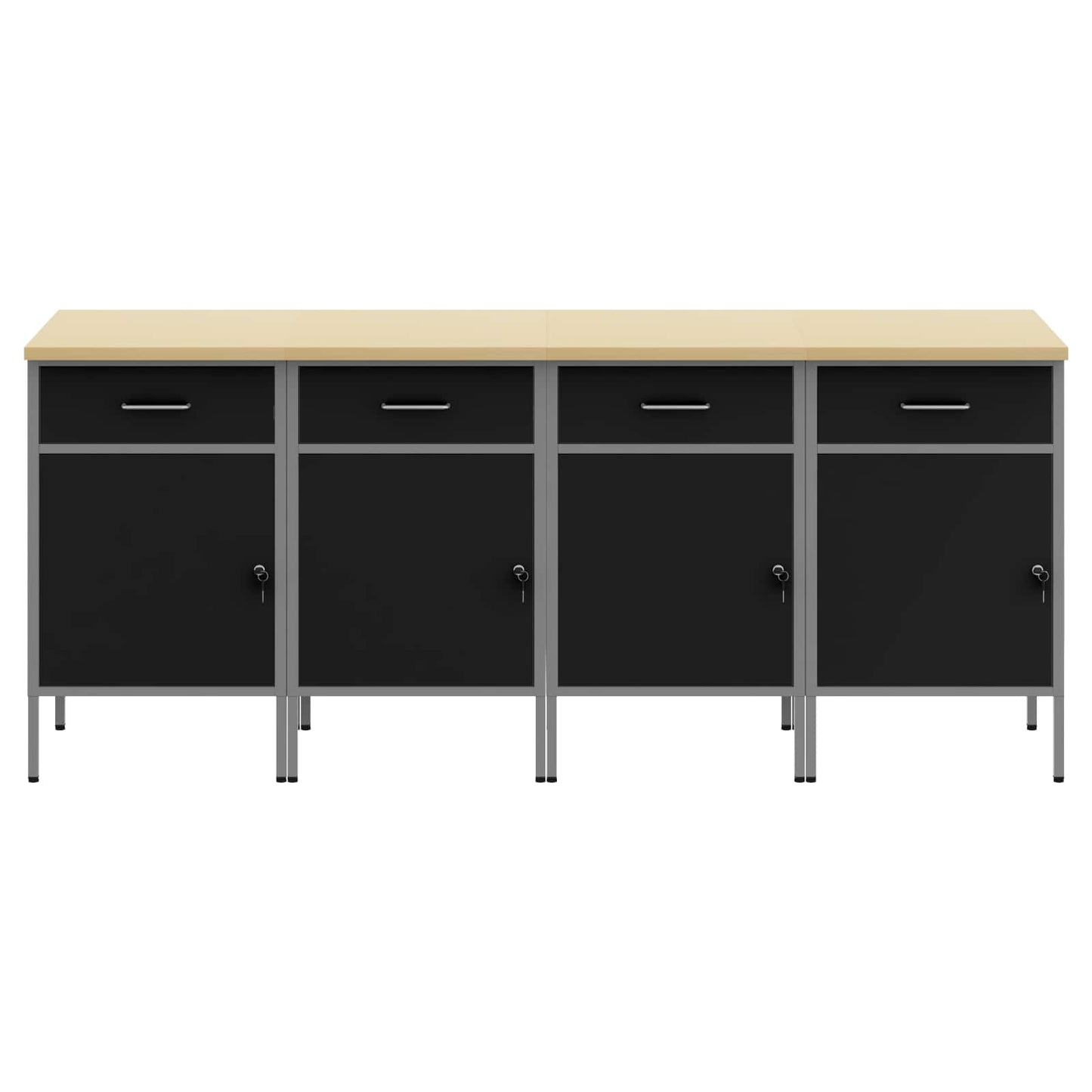 Werkbank mit Speicher 4 Stk. Schwarz und Grau 200 x 55 x 85 cm