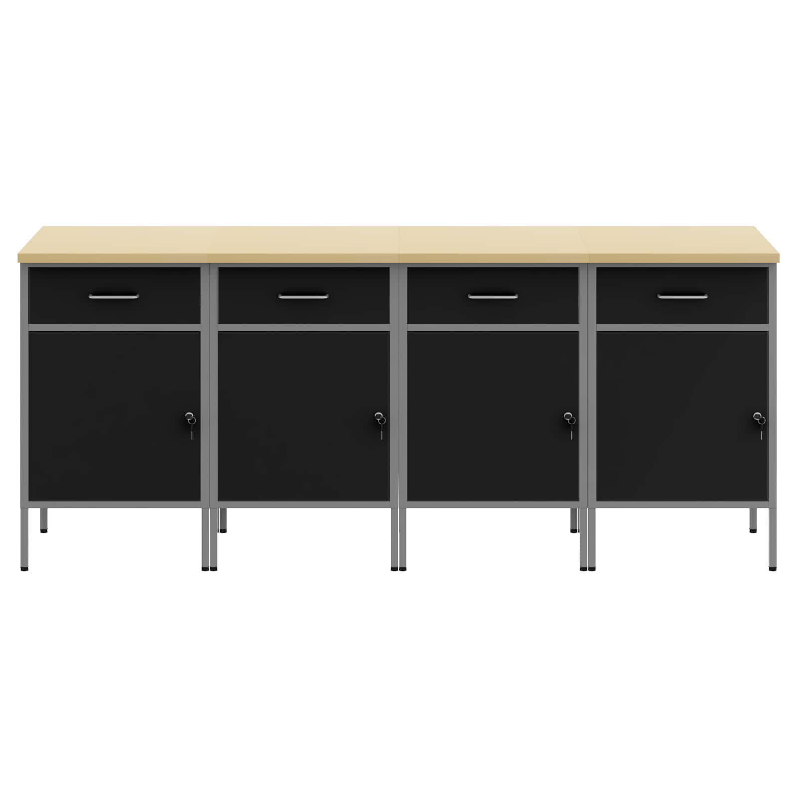 Werkbank mit Speicher 4 Stk. Schwarz und Grau 200 x 55 x 85 cm