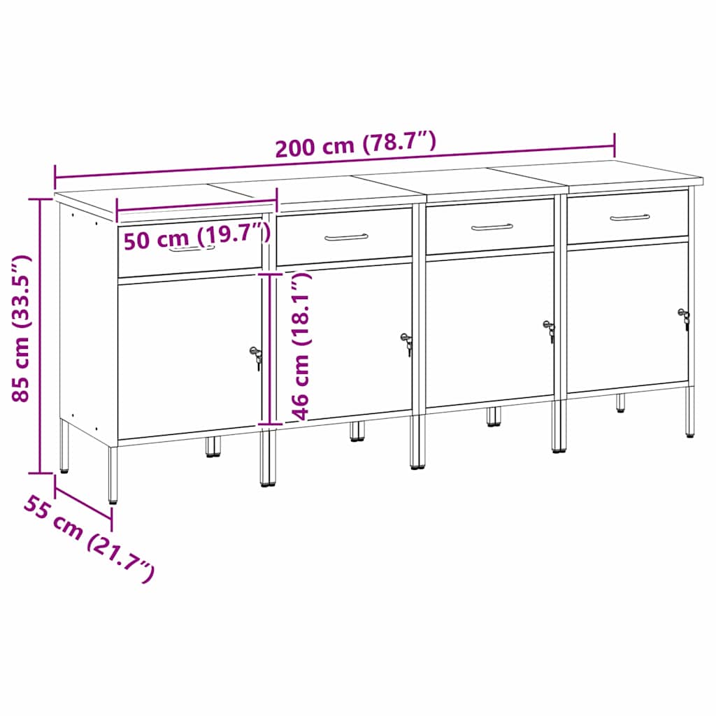 Werkbank mit Speicher 4 Stk. Schwarz und Grau 200 x 55 x 85 cm
