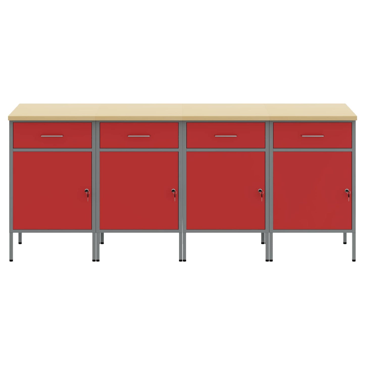 Werkbank mit Schubladen 4 Stk. Rot und Grau 200 x 55 x 85 cm