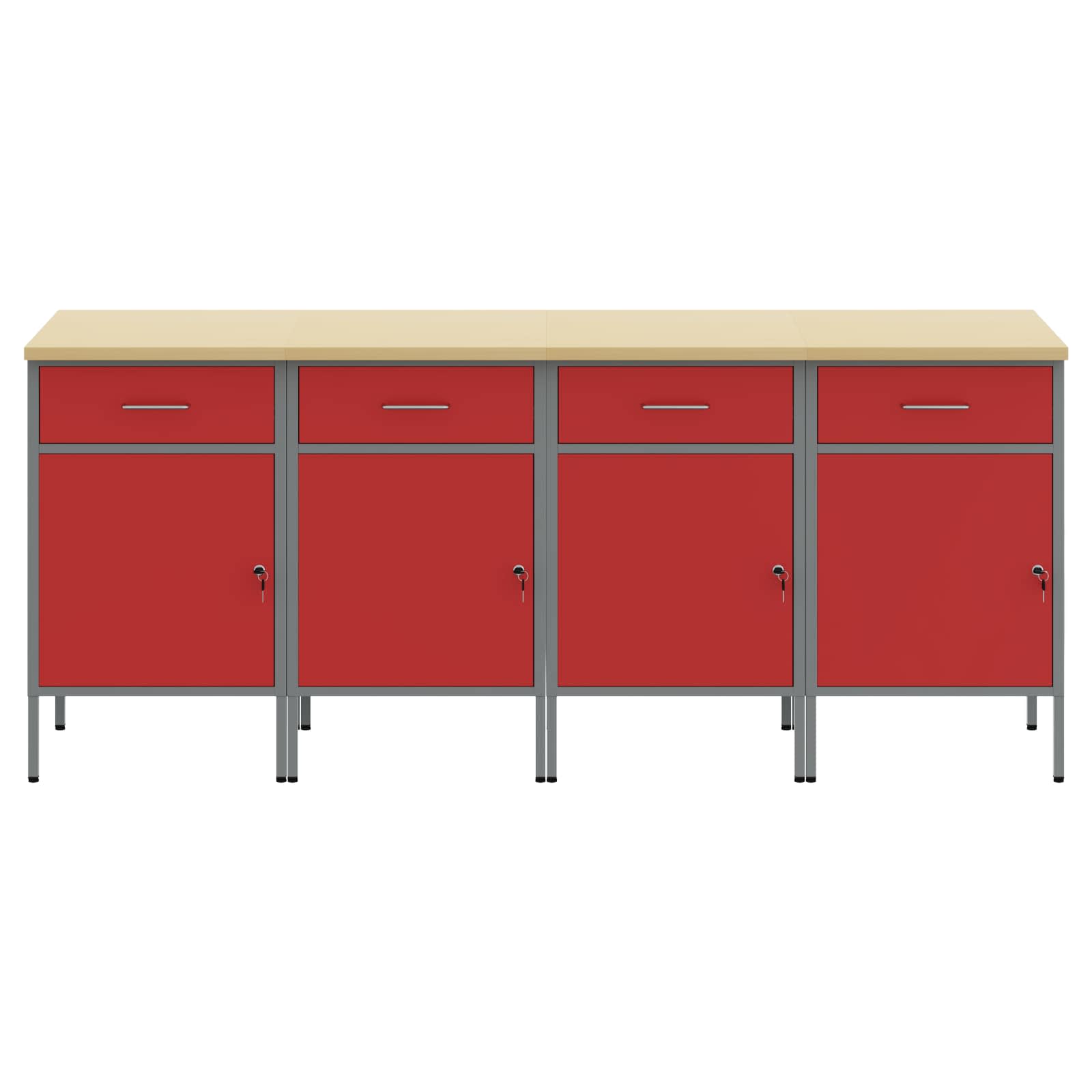 Werkbank mit Schubladen 4 Stk. Rot und Grau 200 x 55 x 85 cm