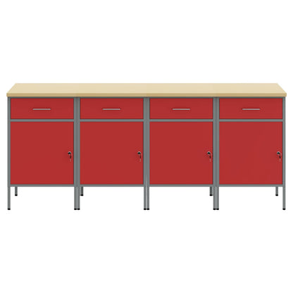 Werkbank mit Schubladen 4 Stk. Rot und Grau 200 x 55 x 85 cm