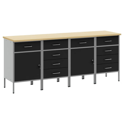 Werkbank mit Speicher 4 stk. Schwarz und Grau 200 x 55 x 85 cm