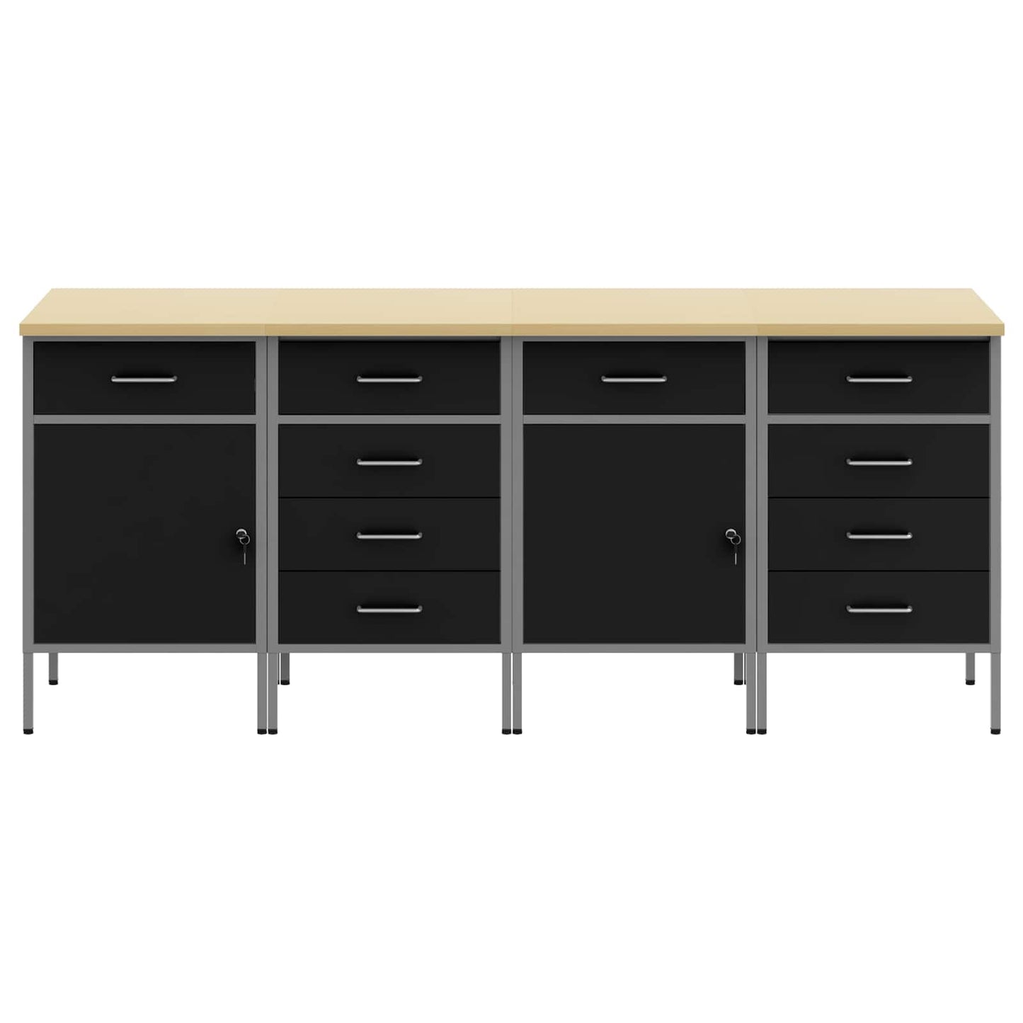 Werkbank mit Speicher 4 stk. Schwarz und Grau 200 x 55 x 85 cm