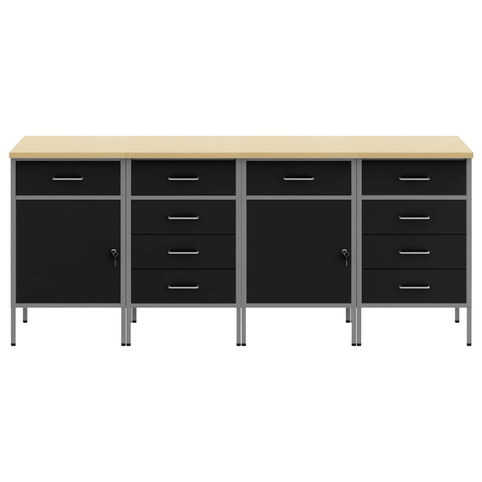 Werkbank mit Speicher 4 stk. Schwarz und Grau 200 x 55 x 85 cm