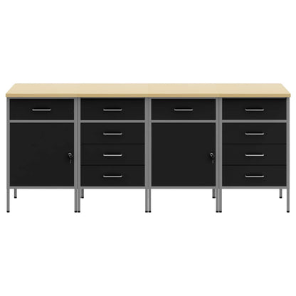 Werkbank mit Speicher 4 stk. Schwarz und Grau 200 x 55 x 85 cm