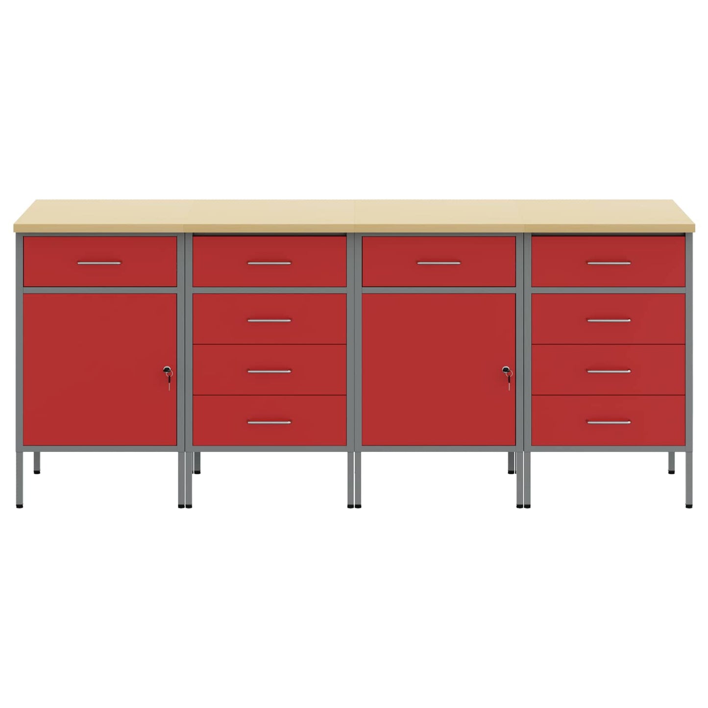Werkbank mit Schubladen 4 Stk. Rot und Grau 200 x 55 x 85 cm