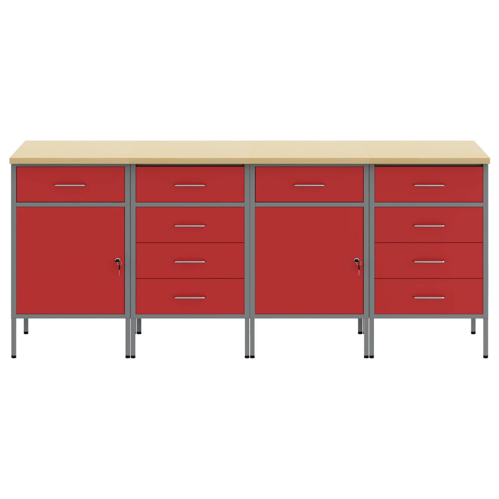 Werkbank mit Schubladen 4 Stk. Rot und Grau 200 x 55 x 85 cm