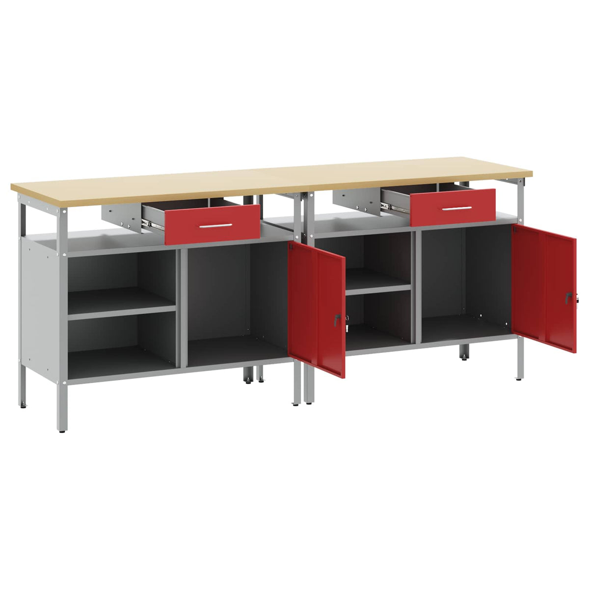 Werkbank-Set 2 stk. Rot Pulverbeschichteter Stahl