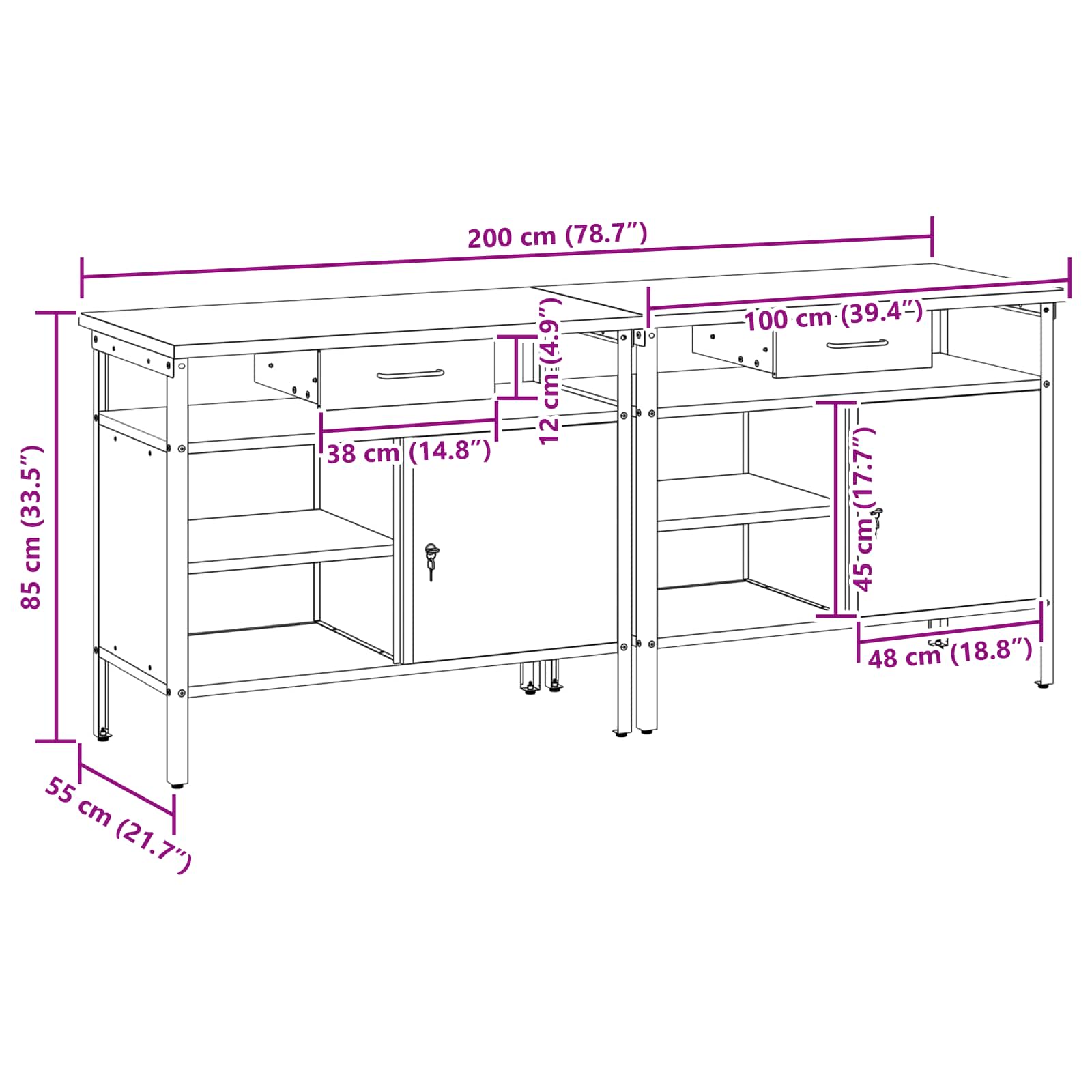 Werkbank-Set mit Schubladen 2 pcs Rot und Grau 200 x 55 x 85 cm
