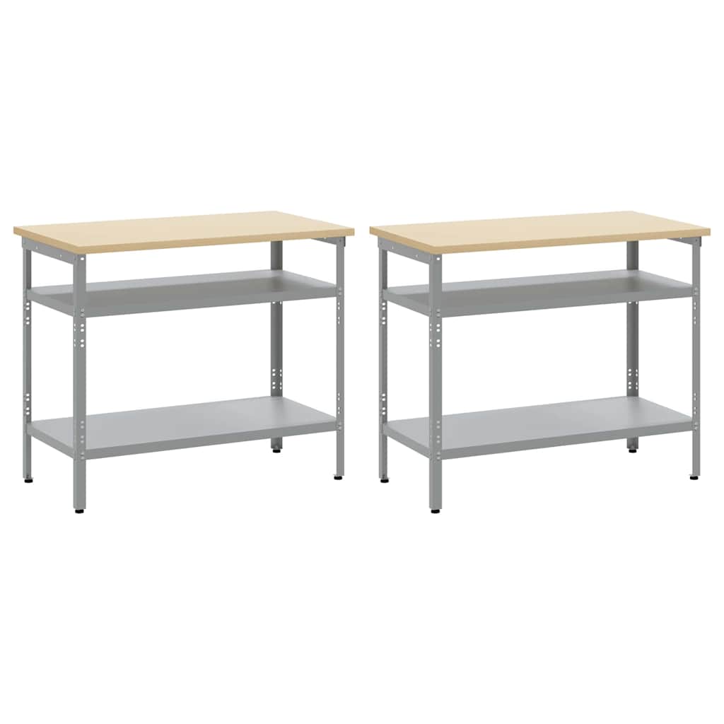Werkbank-Set 2 Stk. Beige und Grau Pulverbeschichteter Stahl