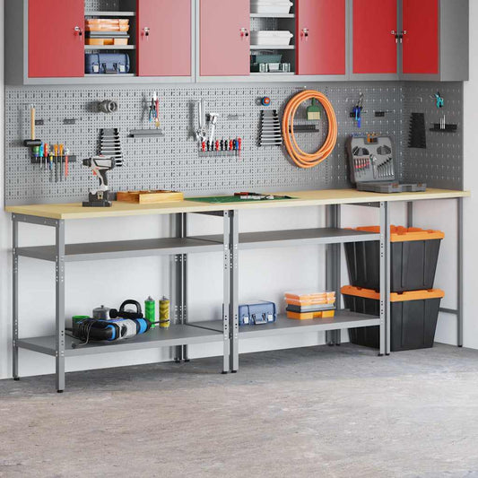 Werkbank-Set mit Regal mit Speicher 3 pcs Grau Stahl