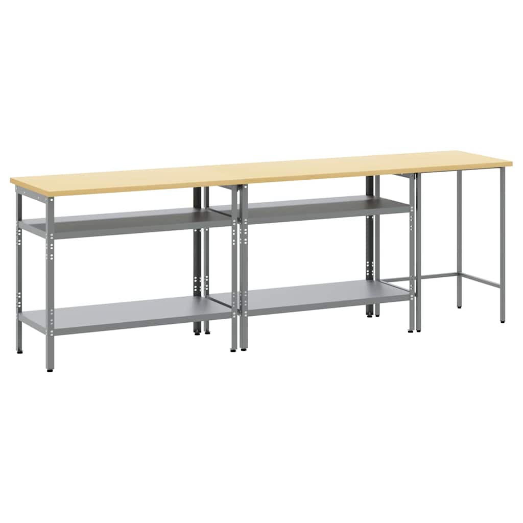 Werkbank-Set mit Regal mit Speicher 3 pcs Grau Stahl