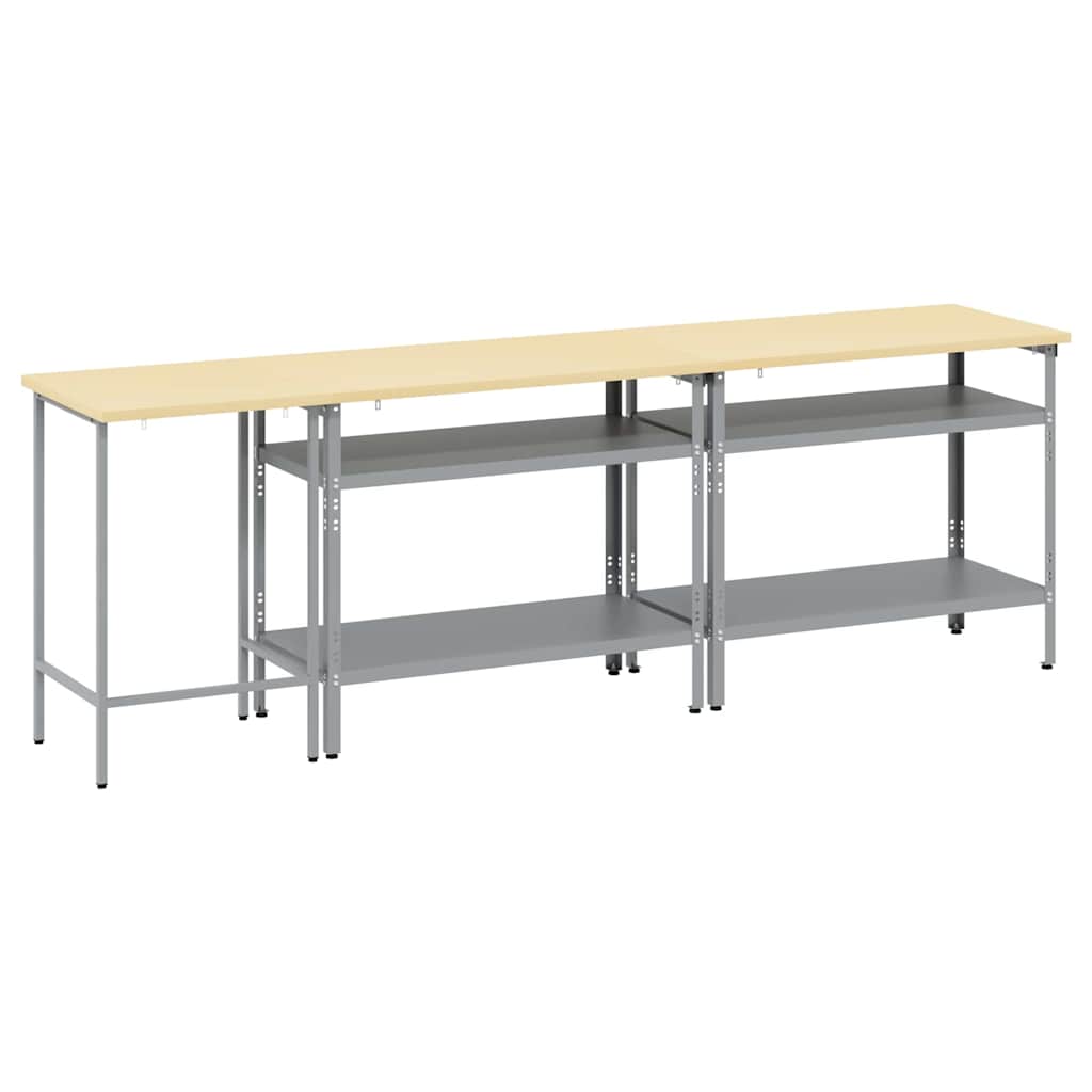 Werkbank-Set mit Regal mit Speicher 3 pcs Grau Stahl