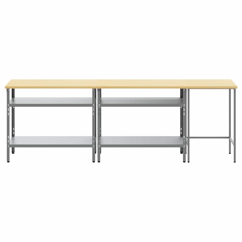 Werkbank-Set mit Regal mit Speicher 3 pcs Grau Stahl
