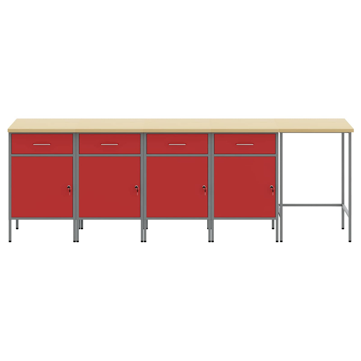 Arbeitsschrankset mit Schubladen 5 Stk. Rot und Grau