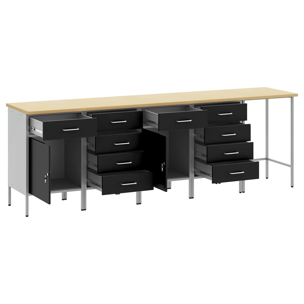 Arbeitsschrankset mit Schubladen mit Speicher 5 stk. Schwarz