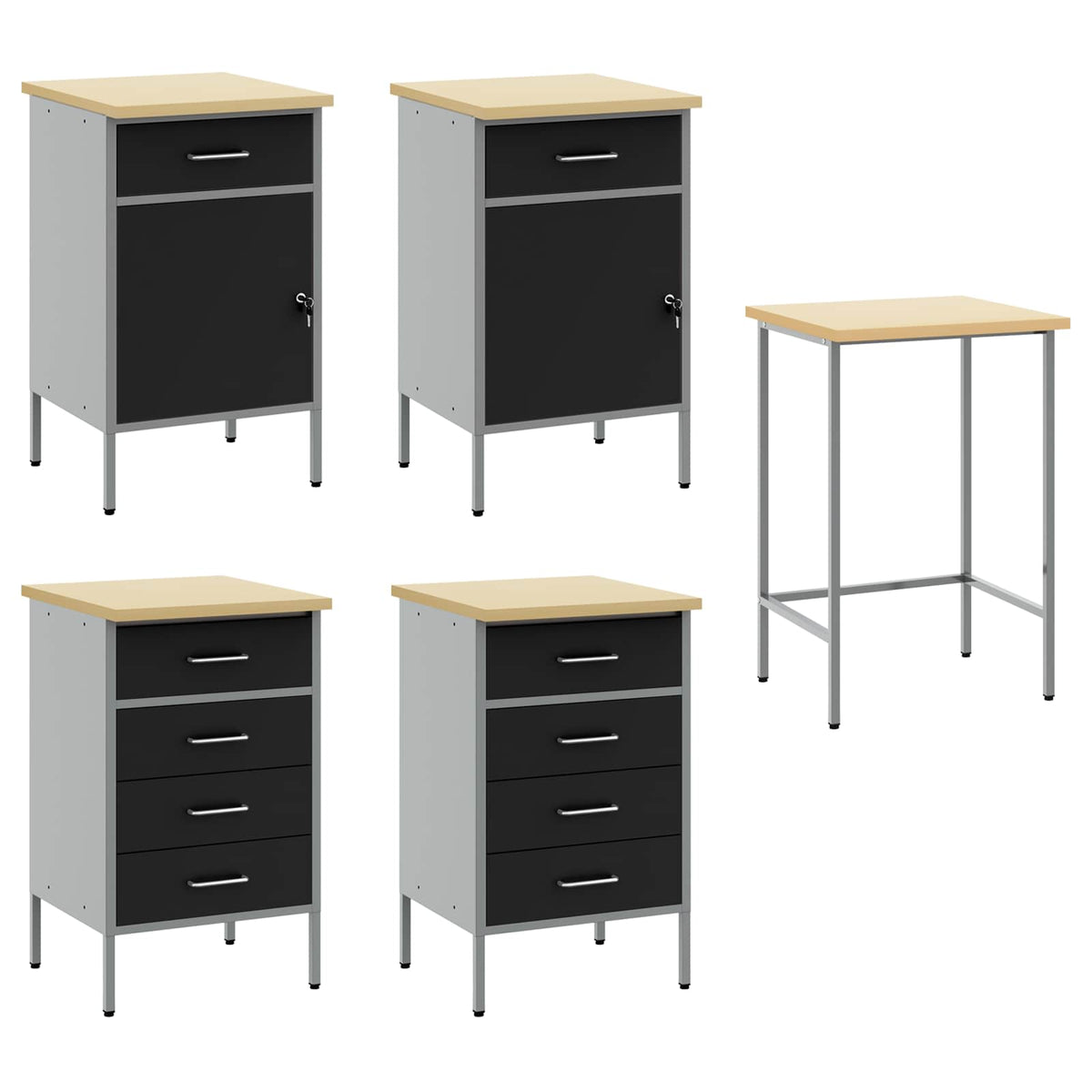 Arbeitsschrankset mit Schubladen mit Speicher 5 stk. Schwarz