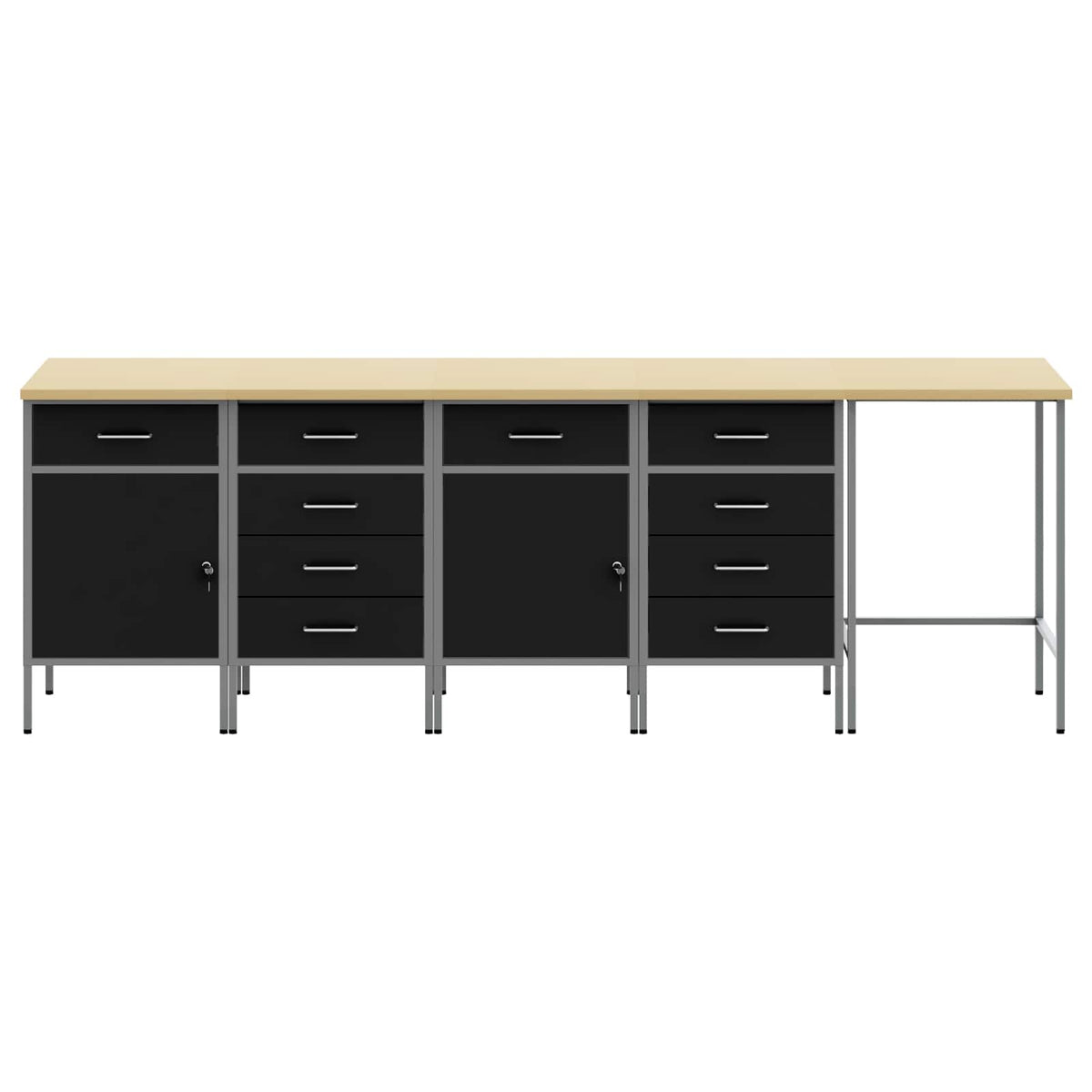 Arbeitsschrankset mit Schubladen mit Speicher 5 stk. Schwarz