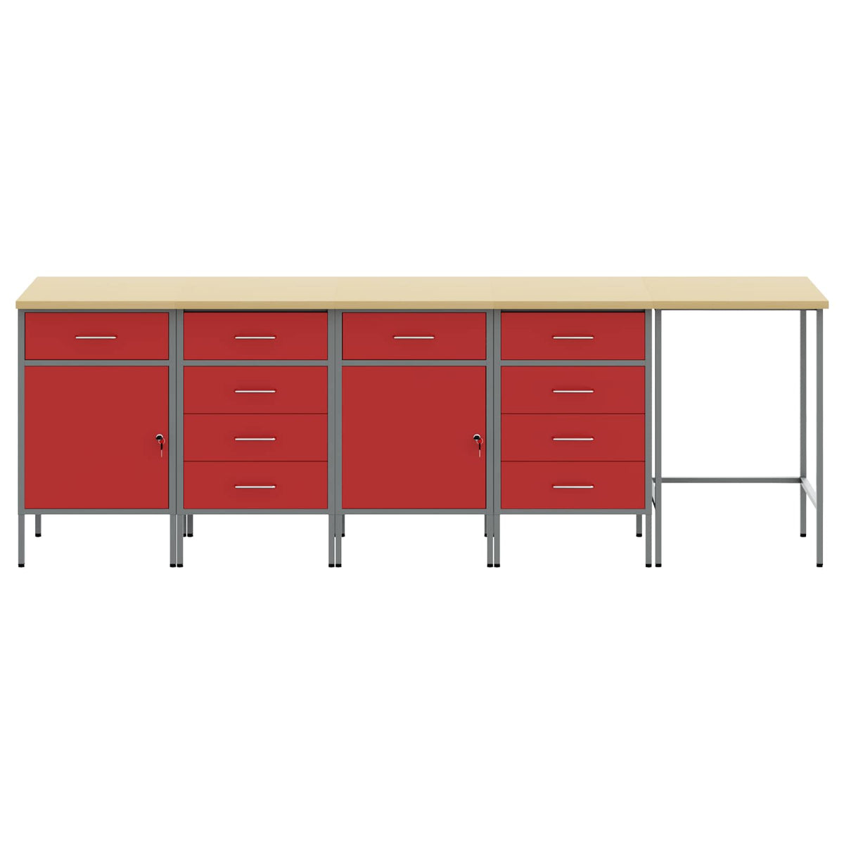 Arbeitsschrankset mit Schubladen 5 Stk. Rot und Grau