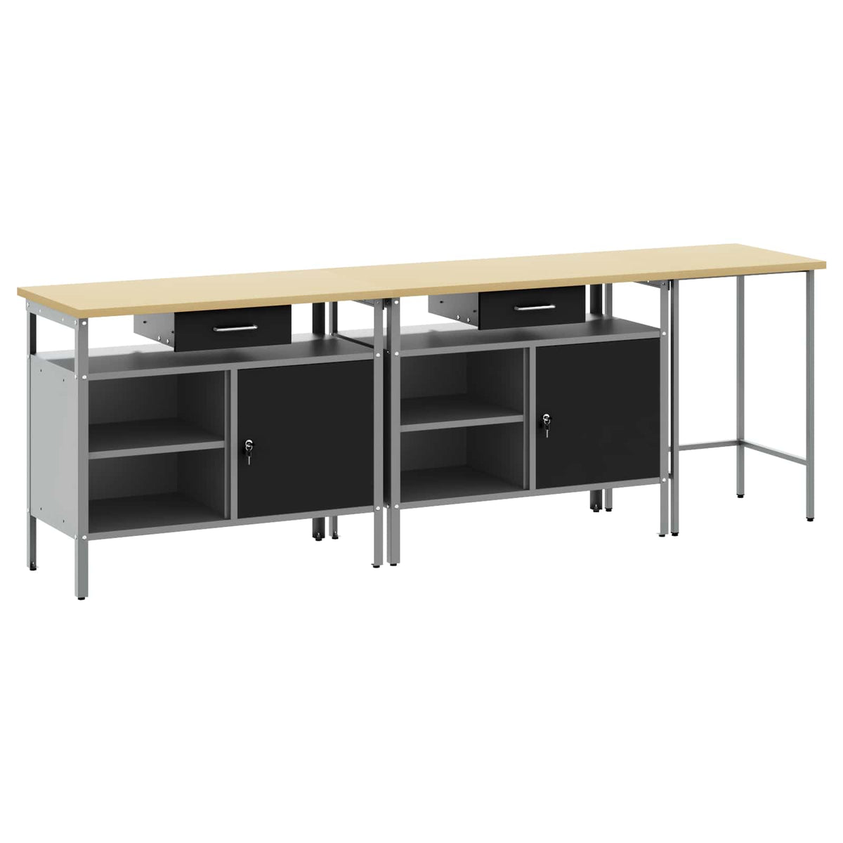 Werkbank-Set 3 stk. Rot und Grau Pulverbeschichteter Stahl