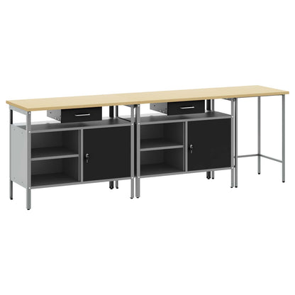 Werkbank-Set 3 stk. Rot und Grau Pulverbeschichteter Stahl