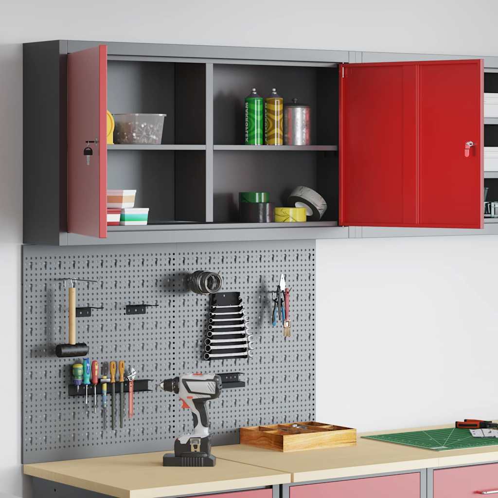 Werkzeugschrank-Set 3 Stk. Rot Pulverbeschichteter Stahl