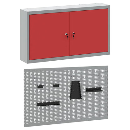 Werkzeugschrank-Set 3 Stk. Rot Pulverbeschichteter Stahl