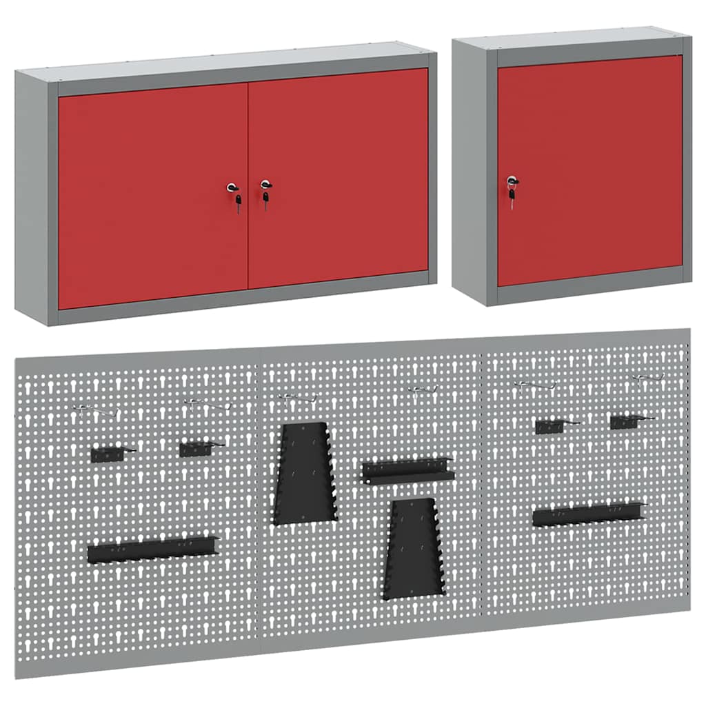 Werkzeugschrank-Set 5 Stk. Rot Pulverbeschichteter Stahl