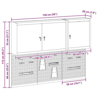 Werkzeugschrank-Set 5 Stk. Rot Pulverbeschichteter Stahl