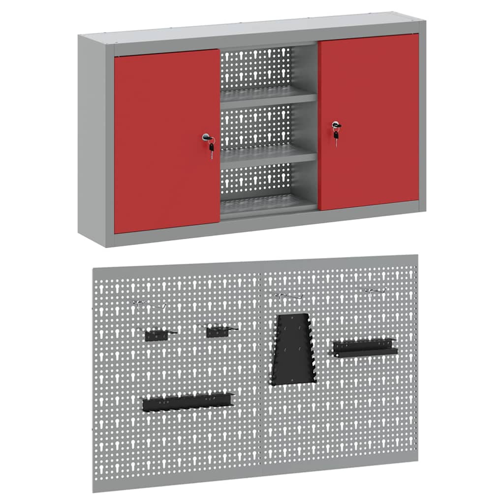 Werkzeugschrank-Set 3 Stk. Rot Pulverbeschichteter Stahl