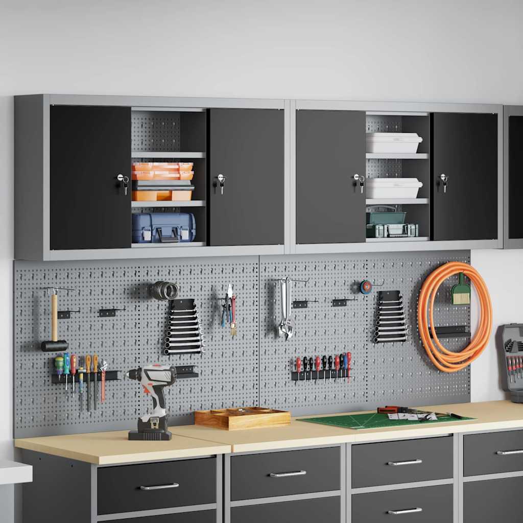 Werkzeugschrank und Pegboard Set mit Regal 4 pcs Schwarz