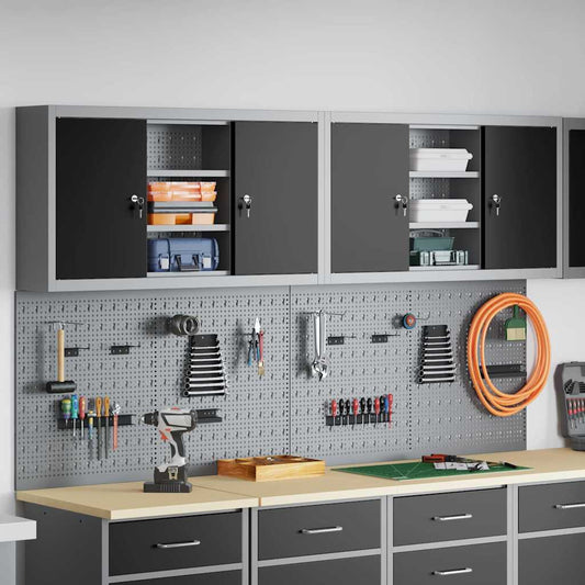 Werkzeugschrank und Pegboard Set mit Regal 4 pcs Schwarz
