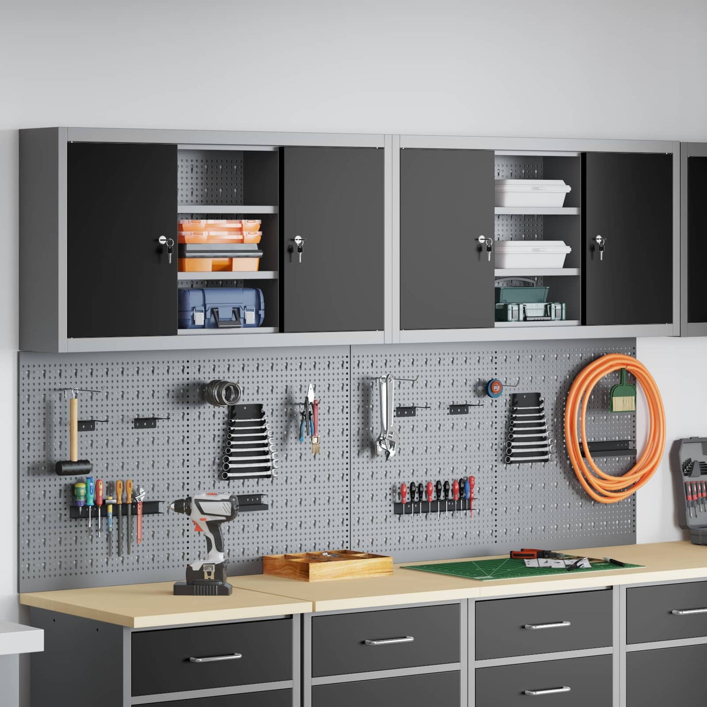 Werkzeugschrank-Set 4 Stk. Schwarz Pulverbeschichteter Stahl