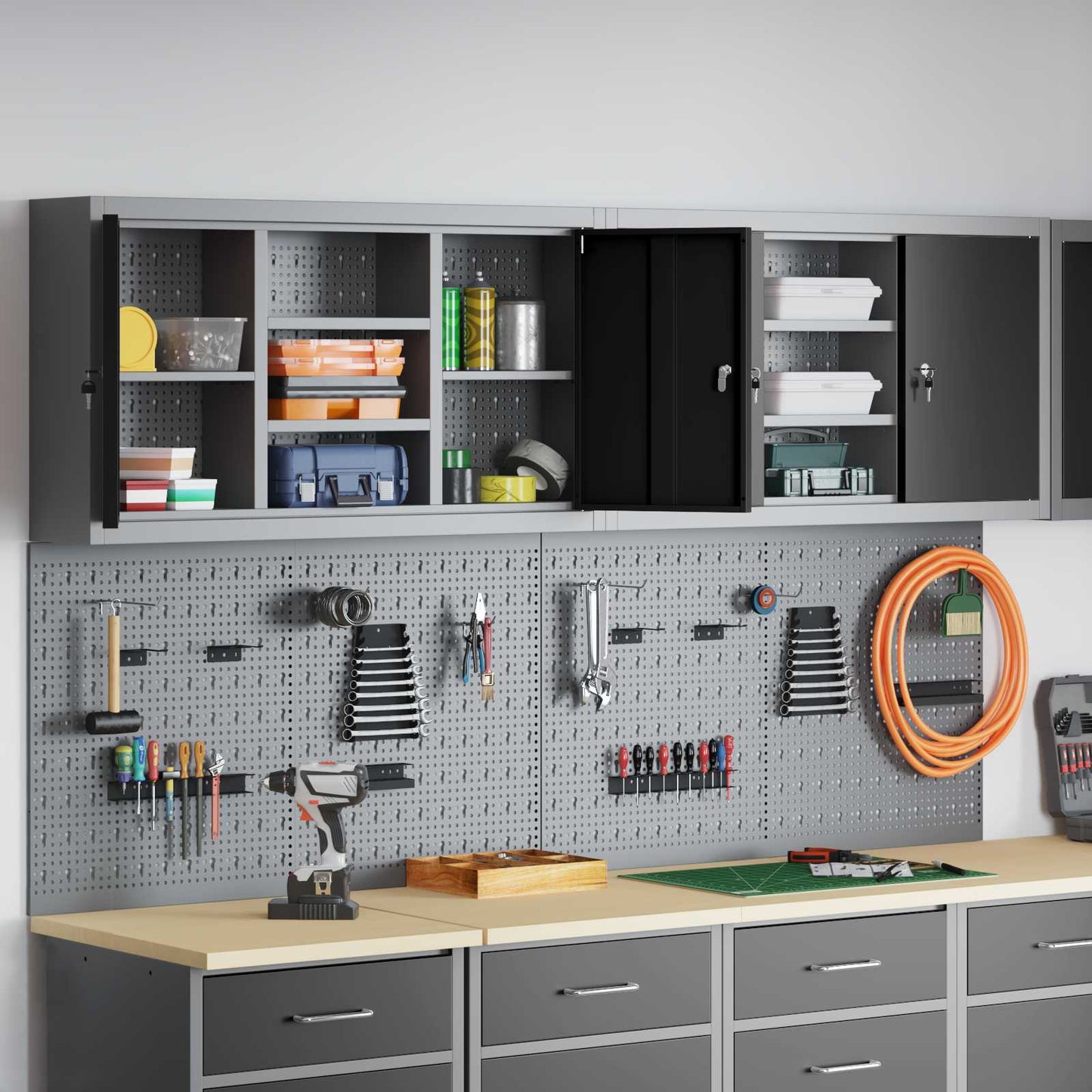 Werkzeugschrank-Set 4 Stk. Schwarz Pulverbeschichteter Stahl