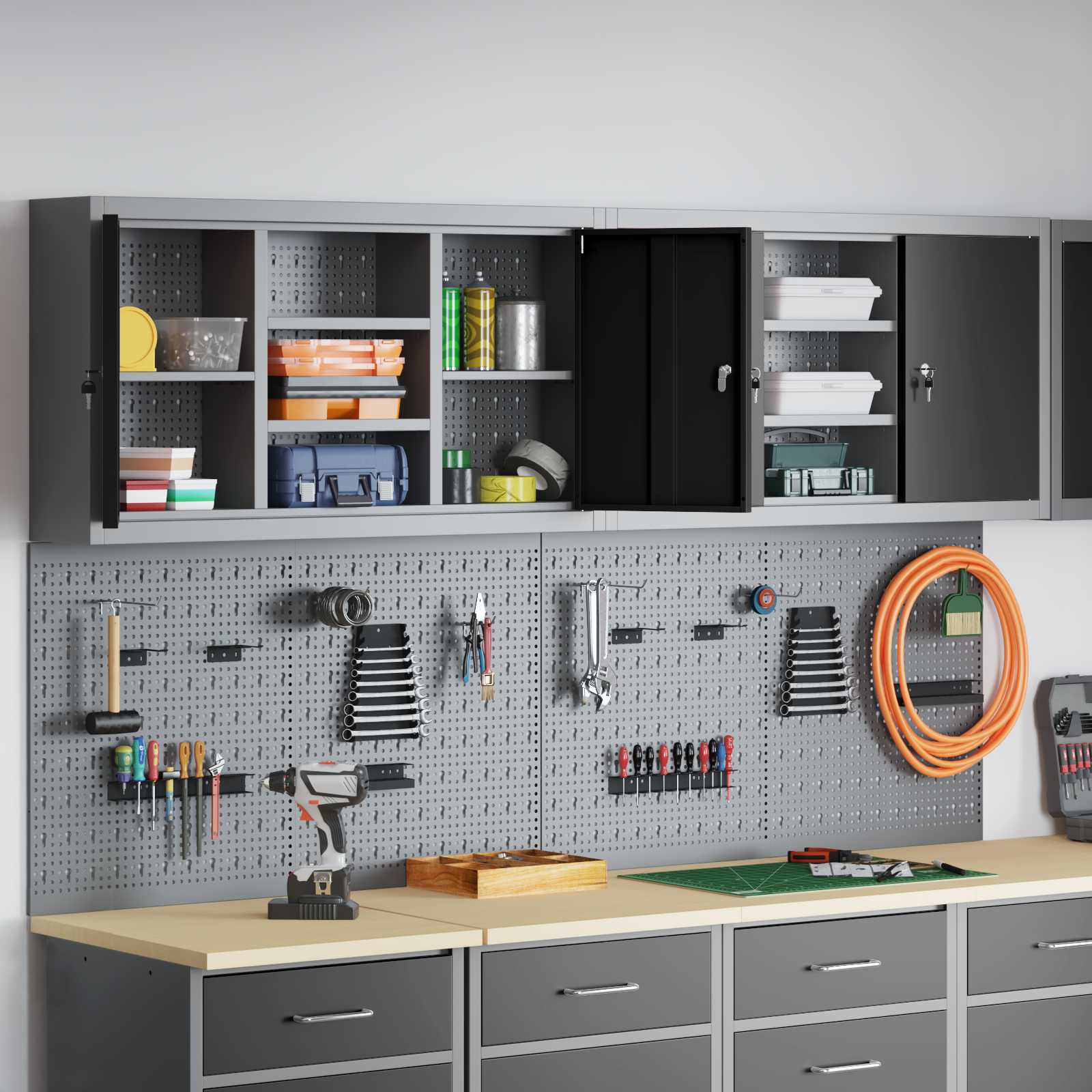 Werkzeugschrank-Set 4 Stk. Schwarz Pulverbeschichteter Stahl
