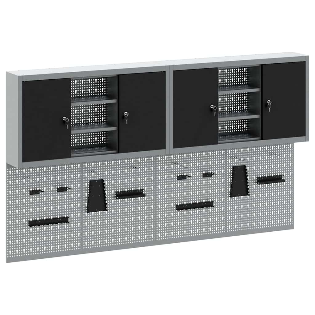 Werkzeugschrank und Pegboard Set mit Regal 4 pcs Schwarz