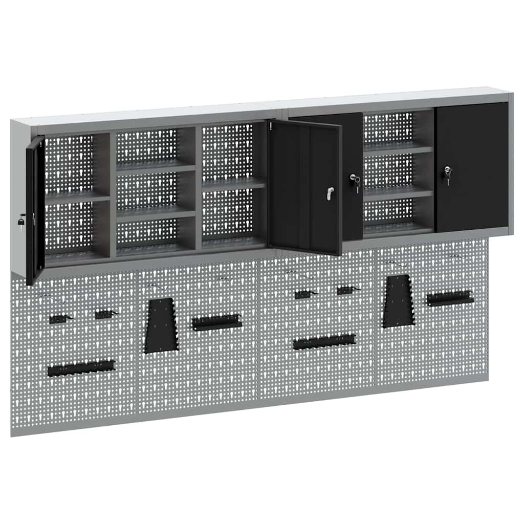 Werkzeugschrank und Pegboard Set mit Regal 4 pcs Schwarz