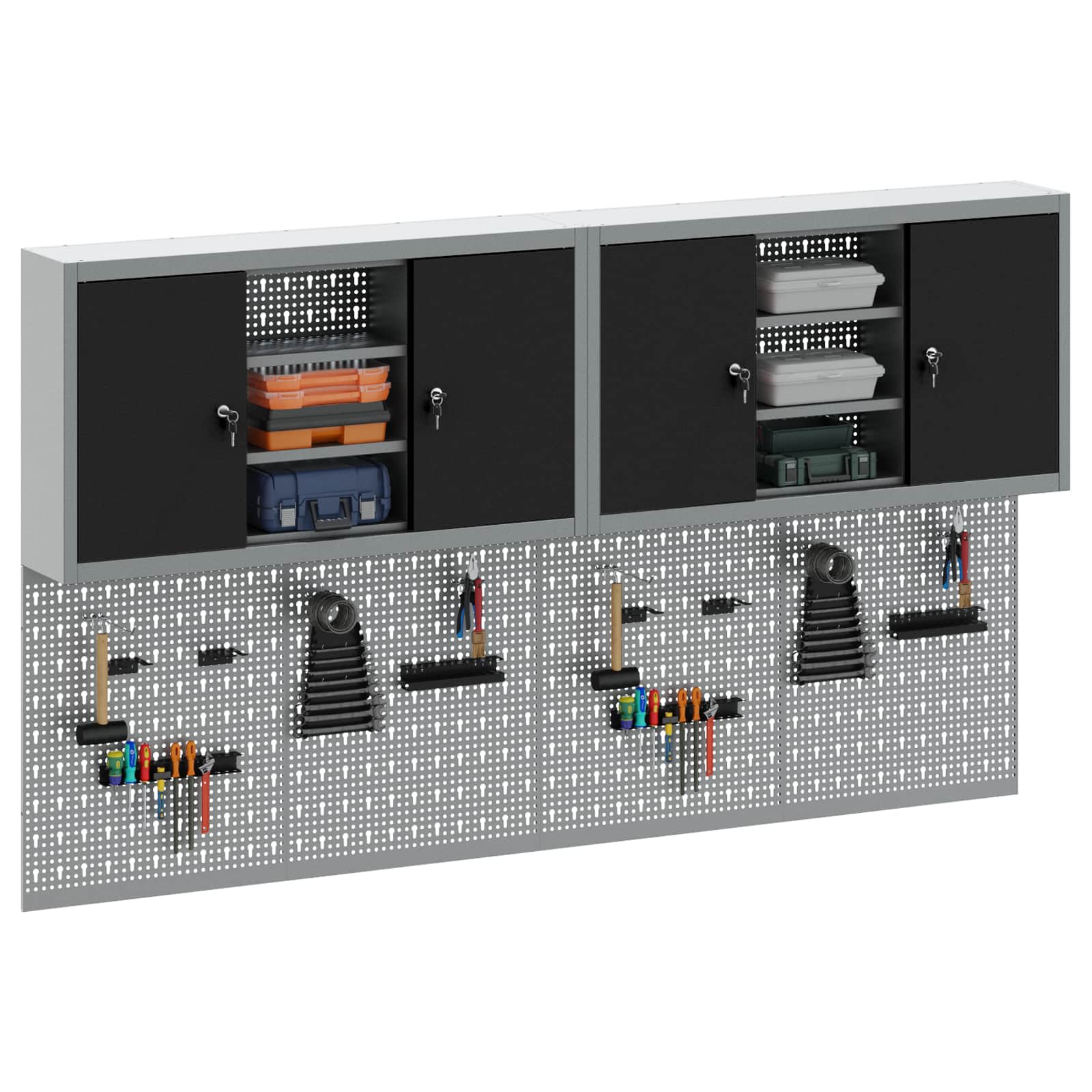 Werkzeugschrank-Set 4 Stk. Schwarz Pulverbeschichteter Stahl