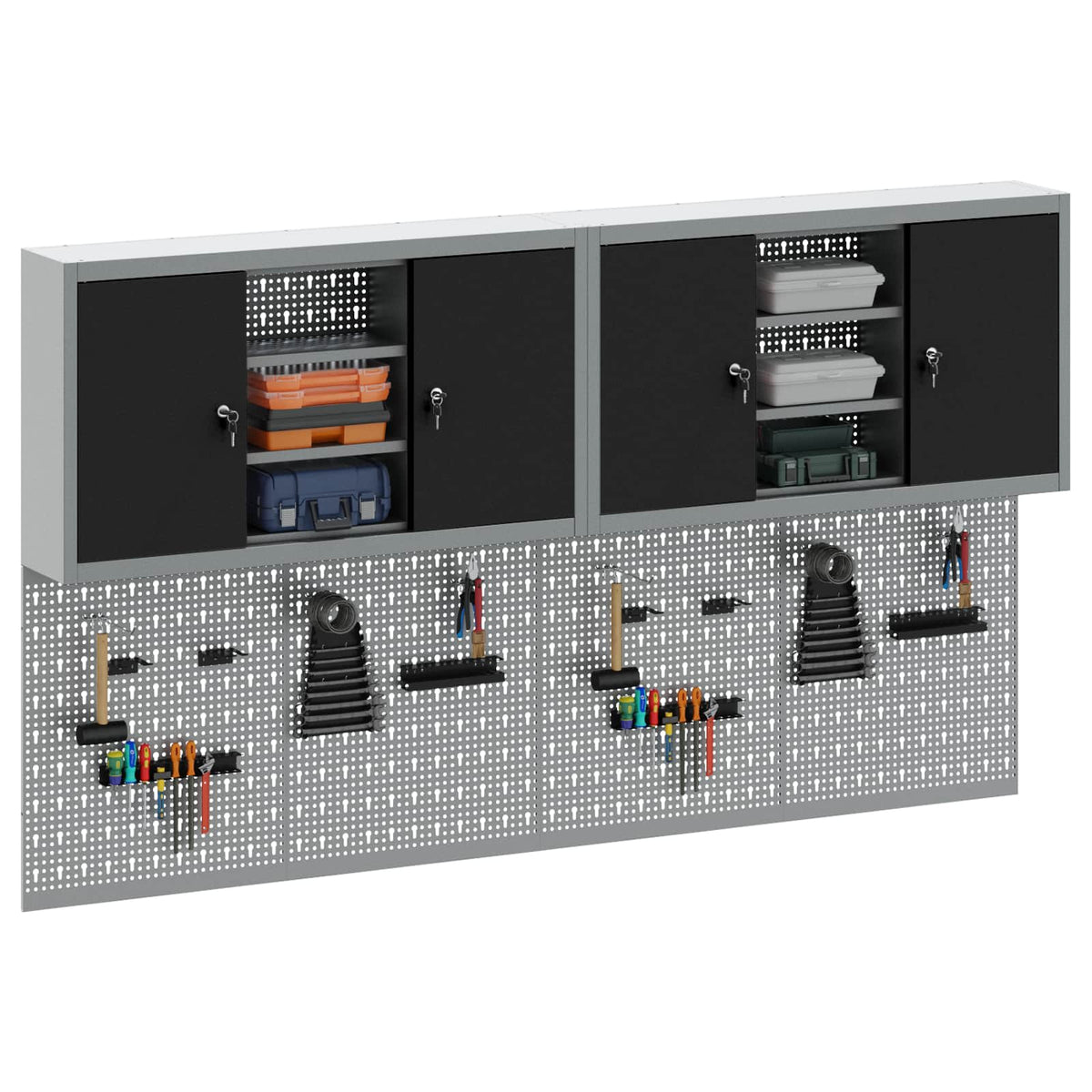 Werkzeugschrank-Set 4 stk. Schwarz Pulverbeschichteter Stahl