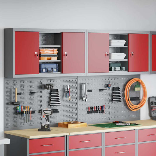 Werkzeugschrank und Pegboard Set 4 pcs Rot 200 x 20 x 115 cm