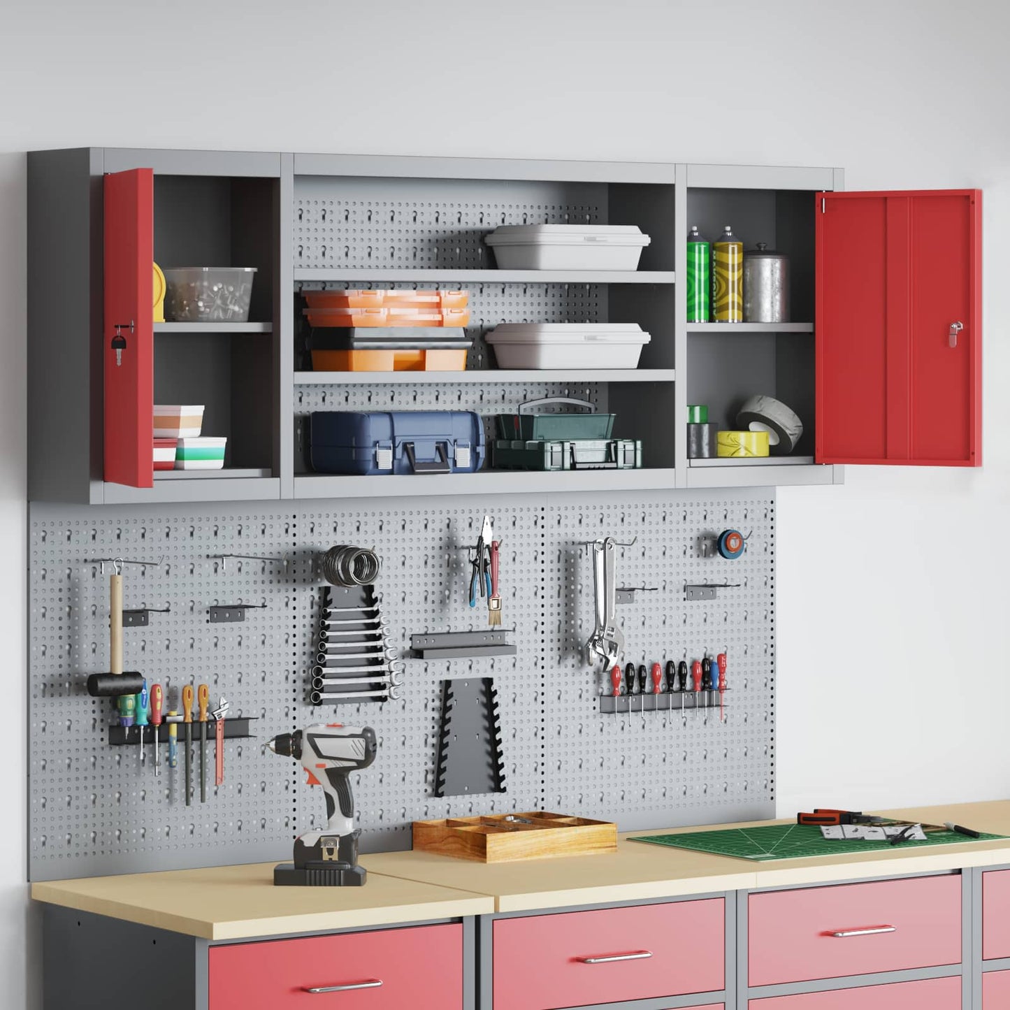 Werkzeugschrank-Set 6 Stk. Rot Pulverbeschichteter Stahl
