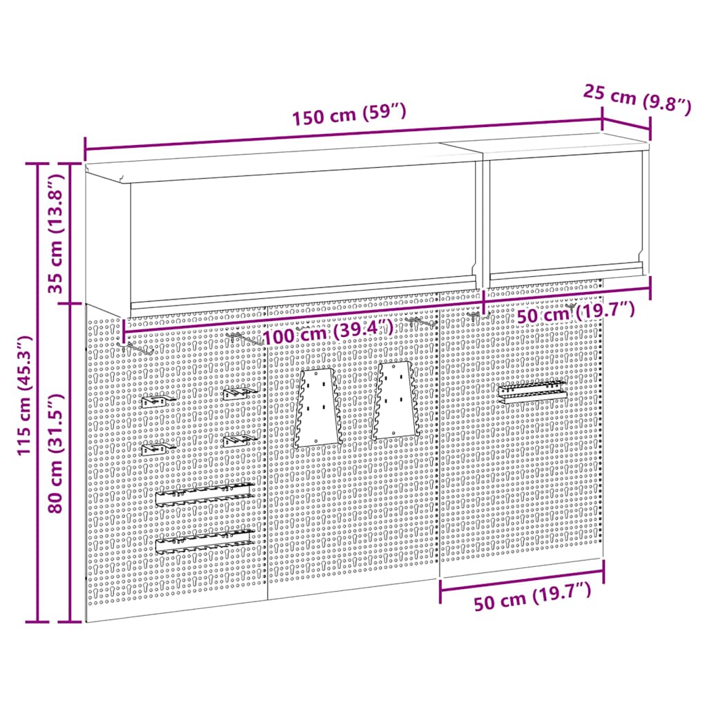 Werkzeugschrank und Pegboard Set mit Regal 5 pcs Schwarz