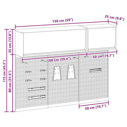 Werkzeugschrank-Set 5 stk. Rot Pulverbeschichteter Stahl
